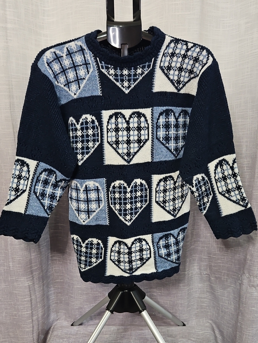 Vintage 90s New Moves Geometric Heart Patchwork Knit Pullover Sweater
